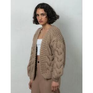 I Love Mr. Mittens Chunky Cable Knit Bomber Cardigan in Taupe